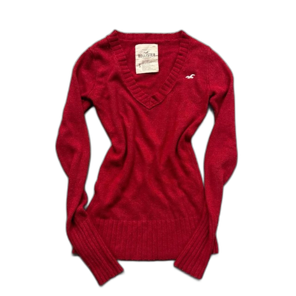 Y2K Hollister Co. Women's Red V-Neck Sweater